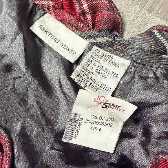 NWT Newport News Plaid Ruffle Rose Neck Midi Dress Red Gray, Fitted Like M - Picture 9 of 14